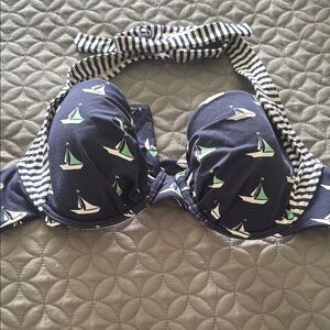 Nautical Adult Bikini Top - Navy and White